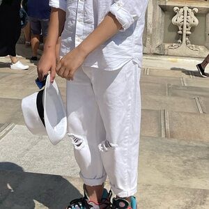 Zara White Jeans with Distressed Details